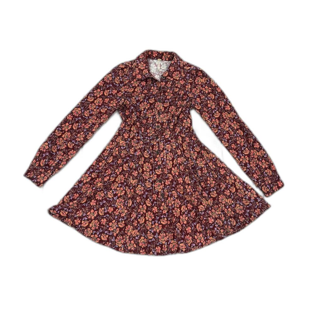 Free People Harper Floral Corduroy Mini Dress Sleeve Button Cotton Women's 2